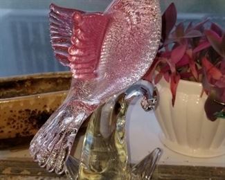 stunning vintage MCM Murano Maestro Francesco silver infused Art Glass bird....MINT!