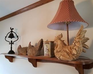 Rooster, Rooster & Rooster.... Lamps, Figurines, Iron Bell, Wall art, porcelain plates, etc
