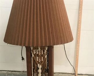 1970's MCM Boho Macramé and Wood Lamp Light over 3 feet tall 
