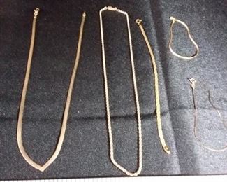 Fourteen Karat Gold Necklaces and Bracelets Lot of Five
