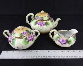 Japanese Hand Painted Tea Set with Sugar and Creamer