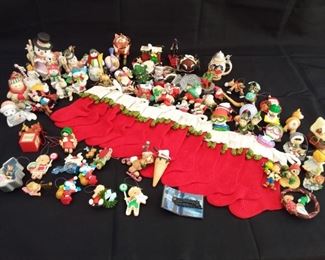 Large Lot of Christmas Ornaments, Figurines and Stockings