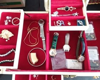 Lot of Assorted Costume Jewelry in Vintage Jewelry Box