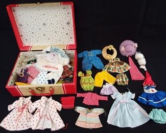 Lot of Vintage Doll Clothing in Wooden Case