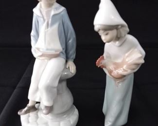 Pair of Lladro Figurines Girl with Chicken and Sailor Boy with Boat