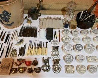 Large collection Antique dental tools, accessories, and ephemera (extractors, files, scaling tools, drills,etc.), antique porcelain razor/toothbrush holders (possibly the world’s largest!)
