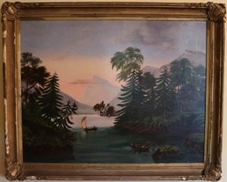 Signed oil painting of Lake George