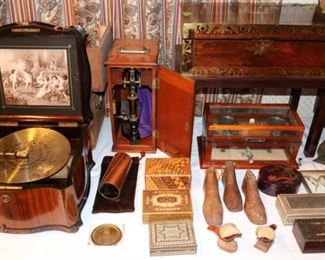 Vintage music boxe(es), and marquetry
