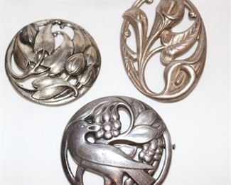 Georg Jensen and Mexican sterling silver art nouveau-style brooches