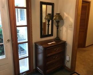 Chest of Drawers Table Lamp and Mirror