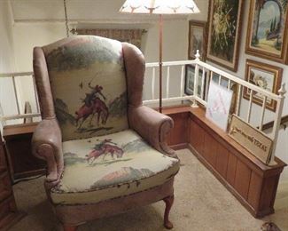Cowboy wing back chair, longhorn lamp