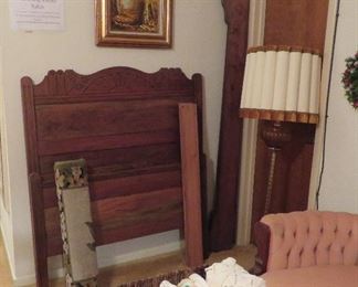 Antique bed, lamp