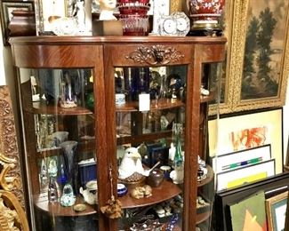 American oak curved glass china cabinet