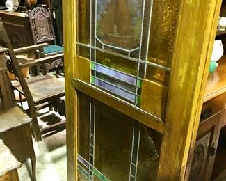 Stained glass doors with ship motif-as is with some cracks