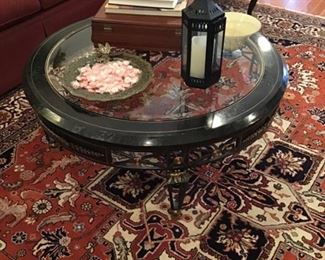 Glass brass and marble coffee table