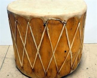 Wood Drum With Rawhide Top And Bottom, 22" H x Approx 24" Diameter