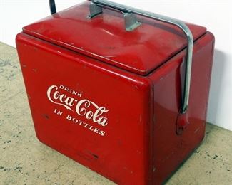 Vintage Metal Coca-Cola Insulated Ice Chest/ Cooler, With Attached Bottle Opener, 17" H x 18" W x 13" D