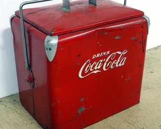 Vintage Metal Coca-Cola Insulated Ice Chest/ Cooler, With Attached Bottle Opener, 17" H x 18" W x 13" D