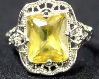 Sterling Silver Ring, Size 8 1/4, With Yellow Stone