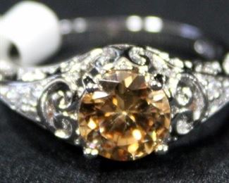 Sterling Silver Ring, Size 10, With Amber Stone