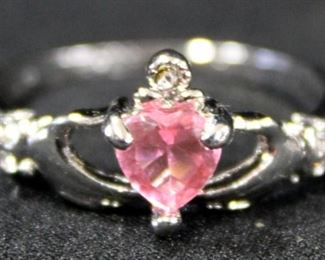 Two Sterling Silver Rings, Size 9 1/2, With Pink And Clear Stones