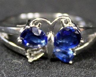 Sterling Silver Ring, Size 10.5, With Blue Stones In Butterfly Setting