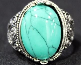 Sterling Silver Ring, Size 9, With Turquoise Colored Stone