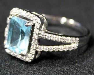 Sterling Silver Ring, Size 8 3/4, With Light Blue Stone