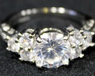 Sterling Silver Ring, Size 6 1/4, With Multiple Clear Stones