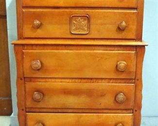 Wood 5-Drawer Chest Of Drawers, 1 Drawer With Maple Leaf Design On Front, 47" H x 32" W x 19" D