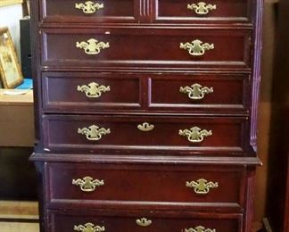 Bassett Furniture Cherry 6-Drawer Chest Of Drawers With Brass Pulls, Dovetail Construction, 58" T x 40" W x 19.5" D