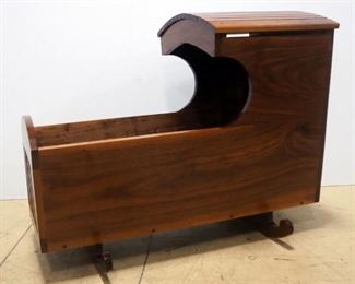 One Of A Kind Walnut Rocker Cradle, With 2 Cushion Inserts With Removable / Washable Cotton Covers, Excellent Condition