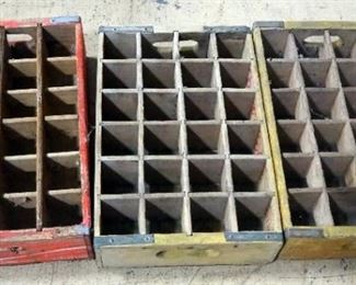 Three Vintage Wood Coca-cola Bottle Crates With Individualized Compartments, Each Holds 24 Bottles