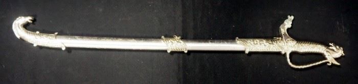 Sword With Horse Head Handle, Images Of Horse On Scabbard, And Oriental Words On Handle, 32" OL