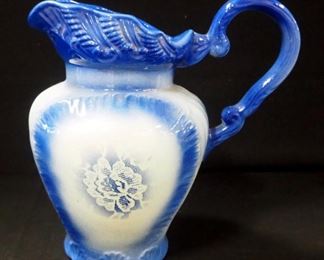 Ceramic Blue And White Bowl And Pitcher With Floral Design