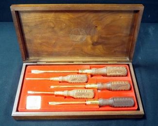 Mac Tools 1986 Limited Edition 24k Gold Plated Screwdriver Set In Wood Case, # 00947
