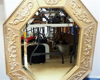 Octagon Shaped Mirror With Beveled Glass, Framed, 31.25" x 38.5", Can Hang Either Direction