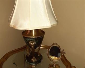 Art Deco style table lamp and vanity mirror