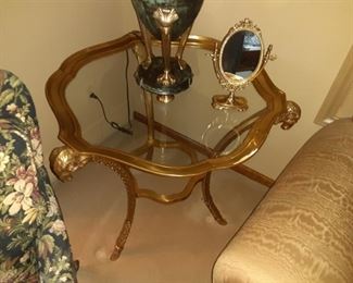Labarge French ormolu glass corner table