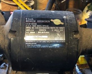 6 Inch Bench Grinder - 1/3 HP Motor, 11-3/4" Wide wheel spread