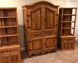 Pair bookshelves and armoire