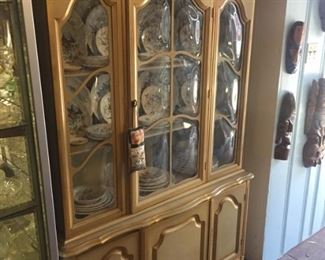 Early French Provencial China Cabinet with matching rolling bar