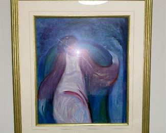 BARBARA A. WOOD "UNDER THE LILAC TREE" SIGNED AND FRAMED 