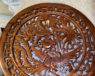 CHINESE ROUND WOOD CARVING PANEL 