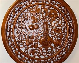CHINESE ROUND WOOD CARVING PANEL 