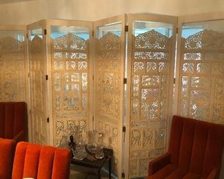 Large carved Asian antique room screen