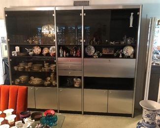 Mid Century Wall unit and locking pull down mirrored bar