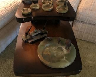 Mid Century end table with WWI Marble and Brass collectibles