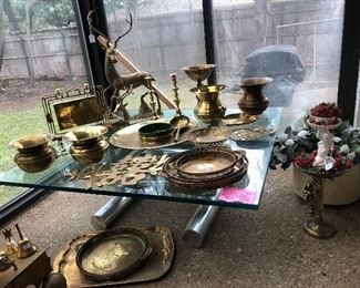 Tons of vintage brass, very cool Chrome and Glass Cocktail table