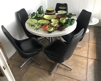 Mid Century dining table with 5 chairs, original upholstery!